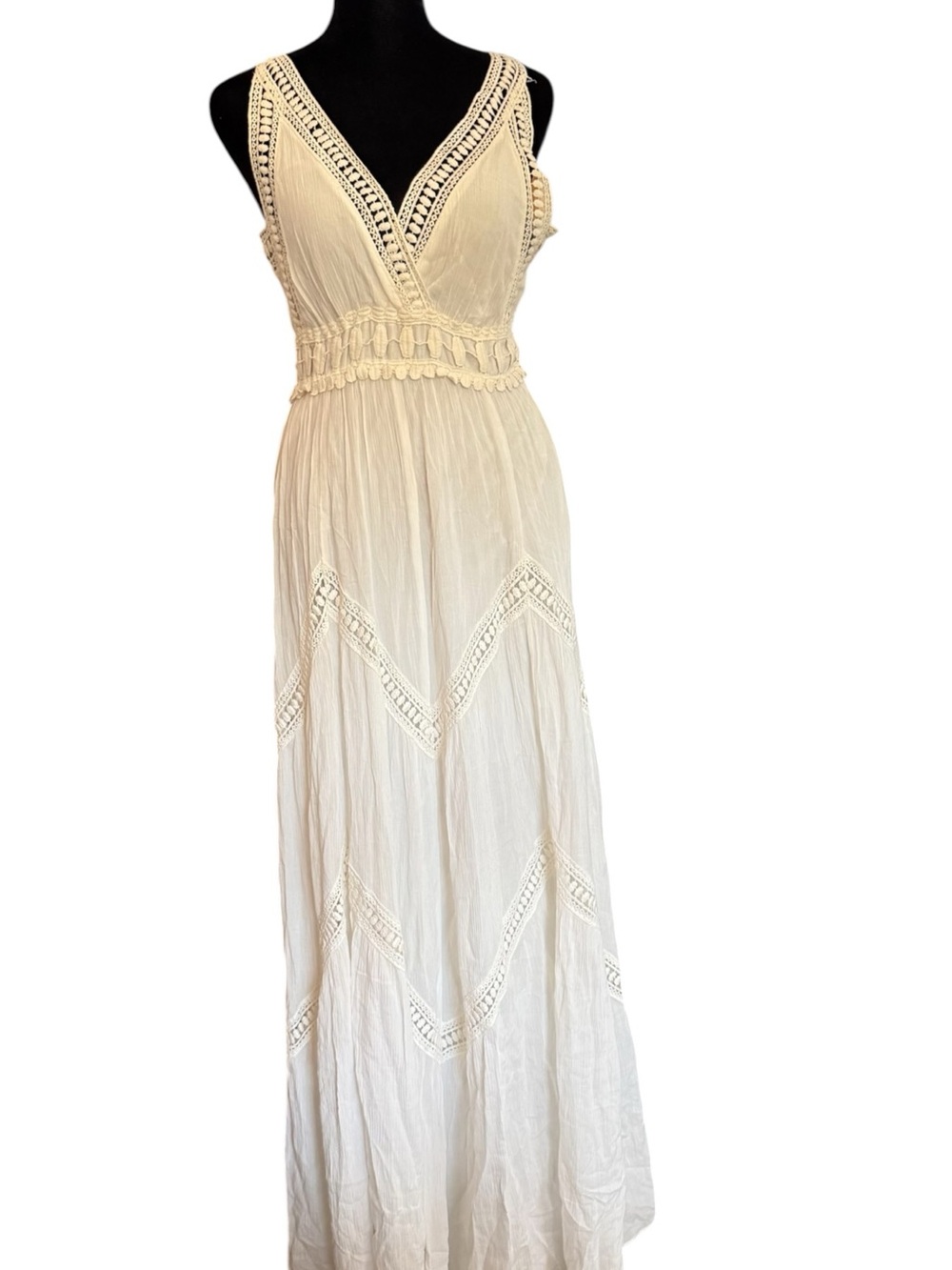 Max Studio White M Crochet Lace Maxi Dress Boho Bridal Mediterranean NWT - Picture 11 of 13